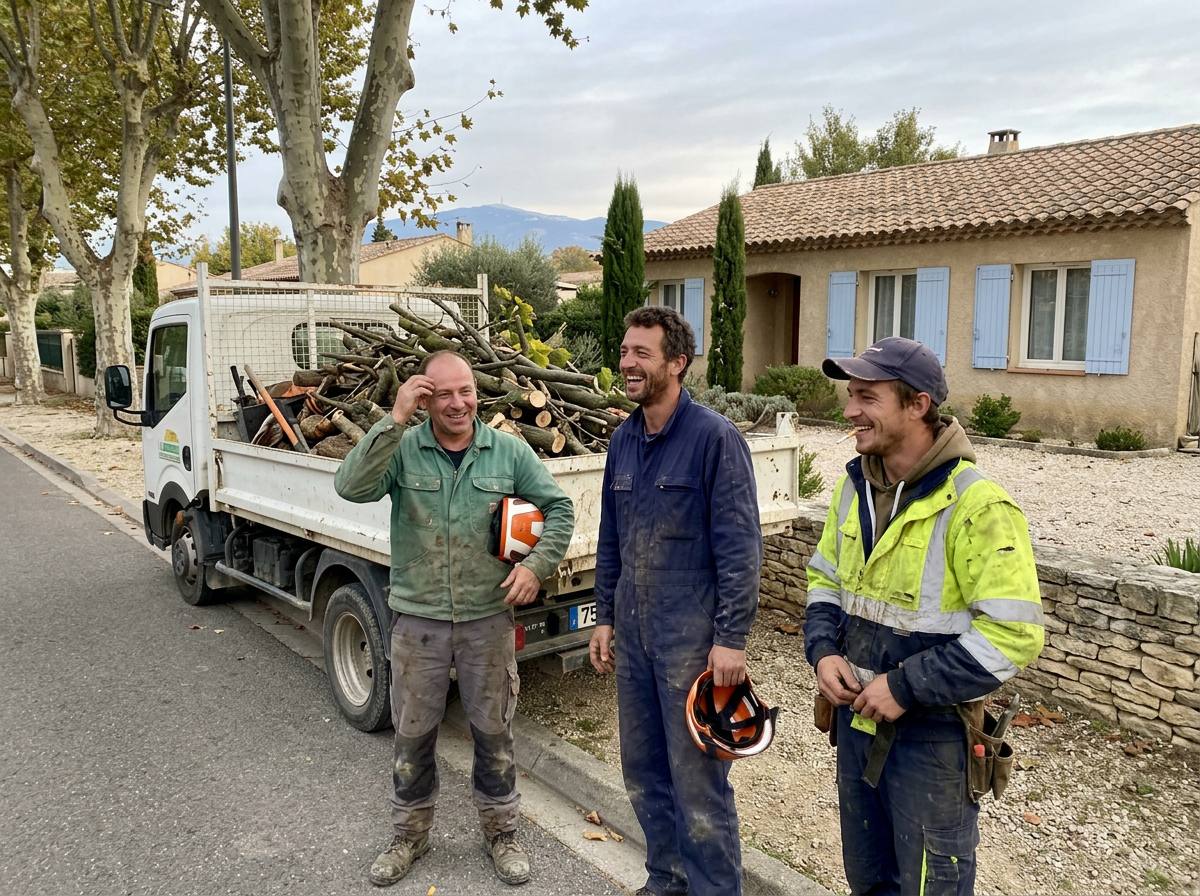L'équipe d'élagage devant son camion